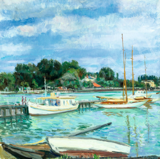 Boldizsár István - Siófoki kikötő vitorlásokkal (50-es cirkálók), 1954 | 80. tavaszi aukció aukció / 72 tétel