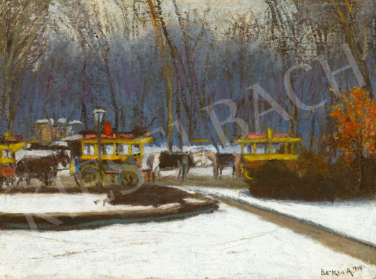  Berkes Antal - Omnibuszok a Városligetben, 1909 | 80. tavaszi aukció aukció / 119 tétel