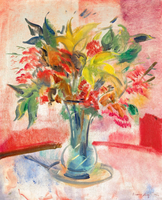  Márffy, Ödön - Flowers in a Blue Vase, c. 1930 | 80th Spring Auction auction / 153 Lot