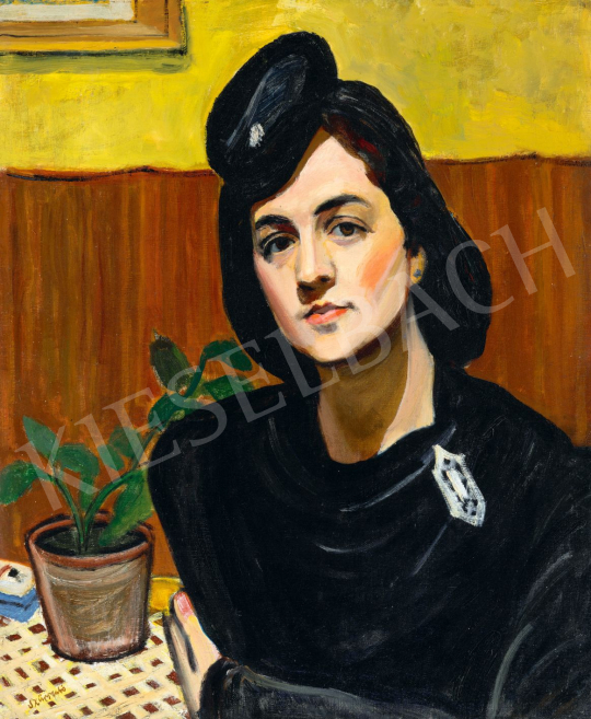 Szűr Szabó József - Fiatal kalapos lány kávéházban, 1940 körül | 80. tavaszi aukció aukció / 169 tétel