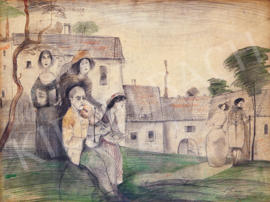  Gulácsy, Lajos - In the Courtyard of San Servolo (Violin, Lovers, Venice, Wandering Family), 1914 | 80th Spring Auction auction / 195 Lot