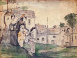 Gulácsy, Lajos - In the Courtyard of San Servolo (Violin, Lovers, Venice, Wandering Family), 1914 