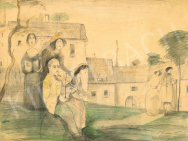  Gulácsy, Lajos - In the Courtyard of San Servolo (Violin, Lovers, Venice, Wandering Family), 1914 painting