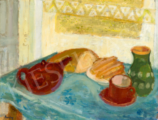  Berény Róbert - Asztali csendélet kék terítővel (Uzsonna), 1930 körül | 80. tavaszi aukció aukció / 247 tétel