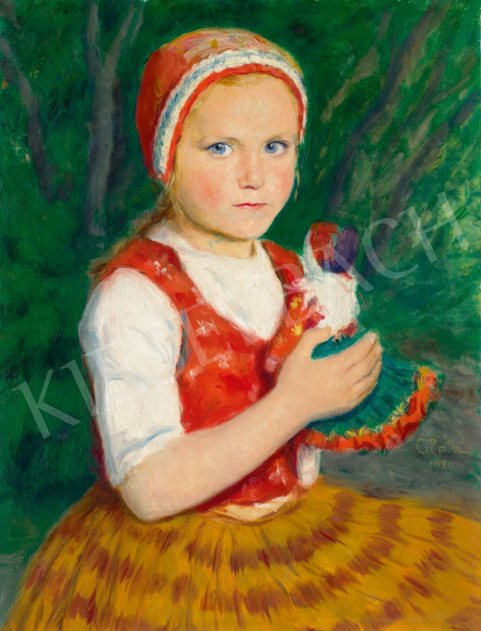  Glatz, Oszkár - Blue-Eyed Little Girl with a Doll | 80th Spring Auction auction / 255 Lot