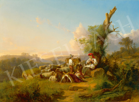 Markó András - Pihenő pásztorok Itáliai tájban, 1867 | 80. tavaszi aukció aukció / 260 tétel