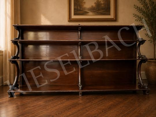 For sale  Unknown Creator - English-style solid walnut bookcase with carved side and center consoles 's painting
