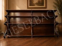  Unknown Creator - English-style solid walnut bookcase with carved side and center consoles 
