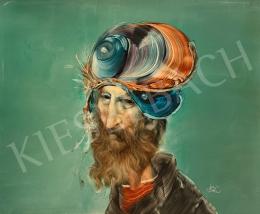  Szász, Endre - Bearded man against a blue background  