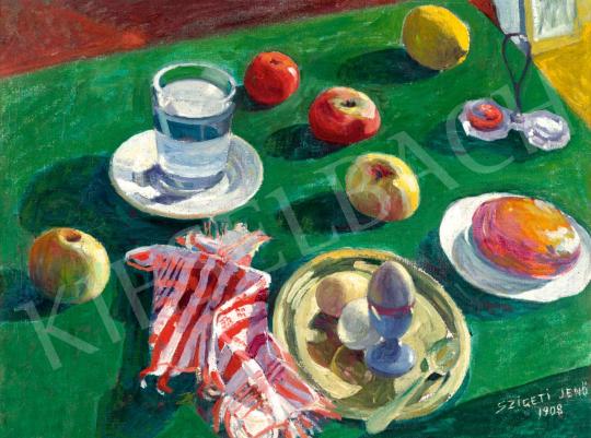 For sale Szigeti, Jenő - Table Still Life on Green Cloth (Still Life at Nagybánya), 1908 's painting