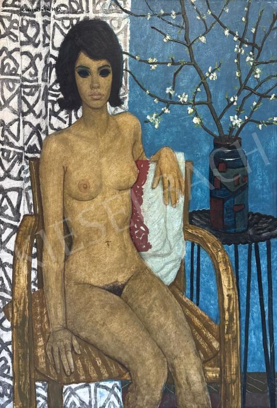 Eladó  Czene Béla - Ülő akt, 1972 festménye