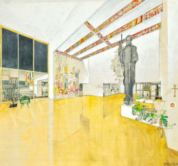  Tálos Gyula - Art Deco enteriőr (Látványterv az I. Országos Magyar Iparművészeti Tárlat előcsarnokához), 1938 