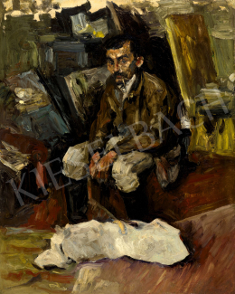  Scheiber Hugó - A művész műterme háttérben festményekkel, 1917 körül 