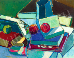 Gruber Béla - Csendélet könyvekkel (Két piros alma), 1963 