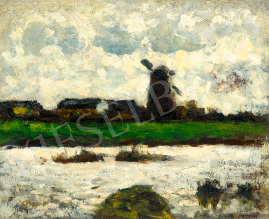  Koszta József - Szélmalom a folyóparton, 1910-es évek | 81. Őszi Aukció aukció / 53 tétel