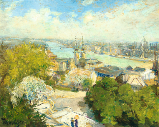 Turmayer Sándor - Kilátás a Budai Várból (Narancssárga napernyő), 1930 körül | 81. Őszi Aukció aukció / 106 tétel