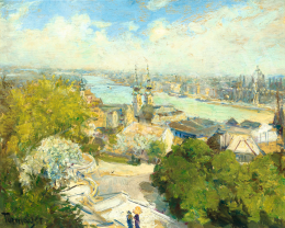 Turmayer Sándor - Kilátás a Budai Várból (Narancssárga napernyő), 1930 körül 