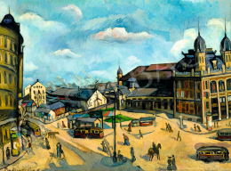  Perlrott Csaba Vilmos - Budapest, Berlini tér (Budapesti látkép a Nyugati pályaudvarral), 1910-es évek 