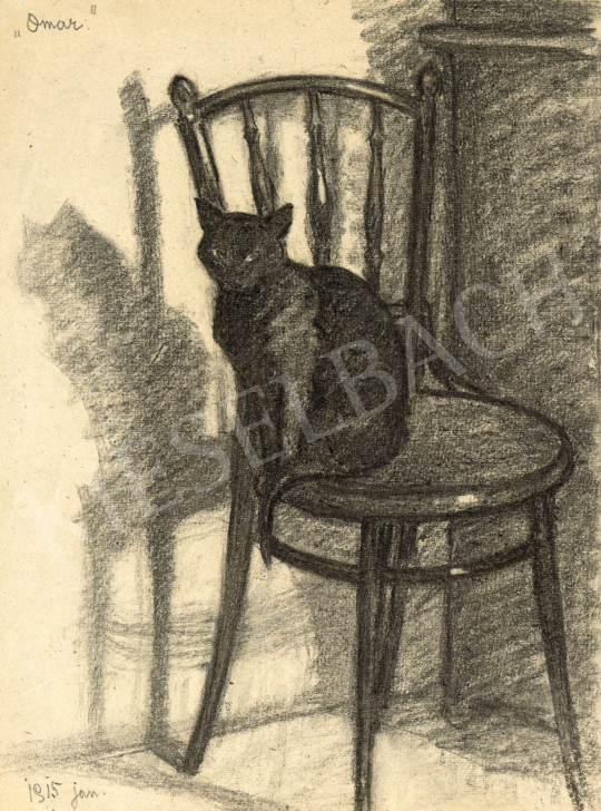 Huzella Pál - Fekete macska a széken (Omar), 1915 | 81. Őszi Aukció aukció / 117 tétel