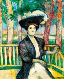  Kernstok Károly - Elegáns dáma párizsi kalapban a Duna partján (Révai Ödönné portréja), 1907 