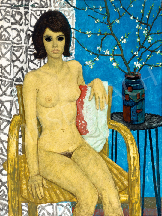  Czene, Béla jr. - Seated Nude with Blue Background, 1972  | 81th Autumn auction auction / 140 Lot