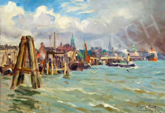 Csuk Jenő - Hamburgi kikötő, 1922 | 81. Őszi Aukció aukció / 189 tétel
