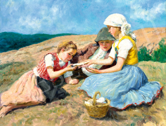  Glatz Oszkár - Gyerekek a domboldalon, 1935 | 81. Őszi Aukció aukció / 210 tétel