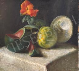  Szabó, Vladimir - Still life with melons and a potted flower 