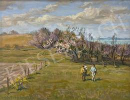  Csáki-Maronyák József - Cseresznyefa virágzás, háttérben a Balaton (Kirándulás)  