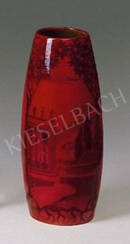 Ismeretlen iparművész - Zsolnay váza, ökörszemes panorámás látképpel 