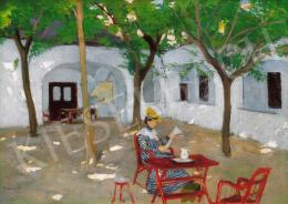 Fényes, Adolf - Woman in a Hat, Sitting in a Shadowy Courtyard 