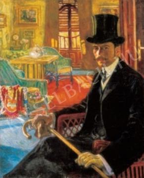  Perlmutter, Izsák - Self-Portrait with a Top-Hat, c. 1910. painting