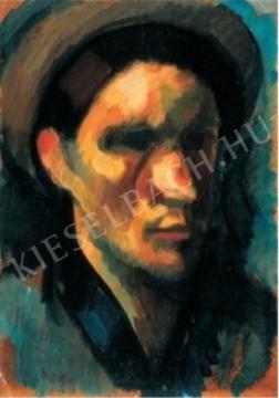 Uitz, Béla - Head with Hat (Self-Portrait), 1915. painting