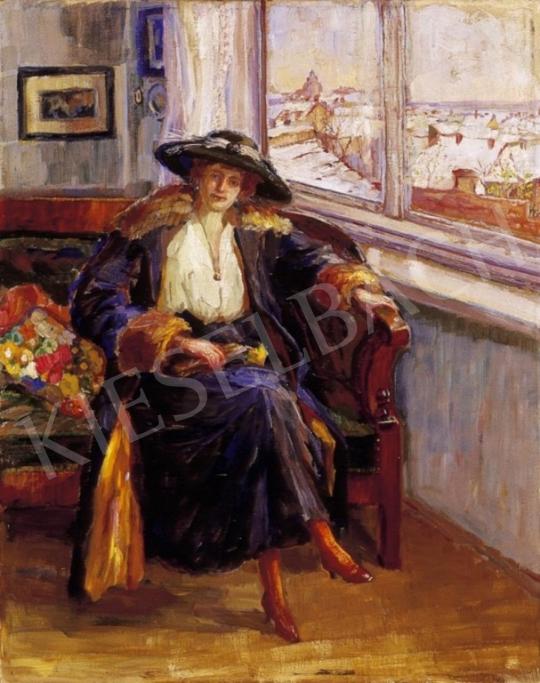 Ismeretlen festő, 20. század eleje - Nő kalapban az ablak előtt | 3. Aukció aukció / 13 tétel