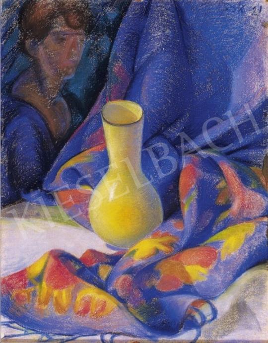  Ismeretlen festő, 1930 körül - Csendélet vázával és színes drapériával | 3. Aukció aukció / 63 tétel