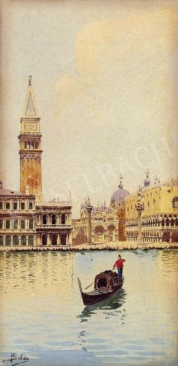 Signed Baldo, about 1900 - Gondola with the St. Marc square in the Background 