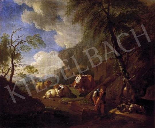Roos, Johann Heinrich - Itáliai táj forrásnál pihenőkkel | 3. Aukció aukció / 131 tétel