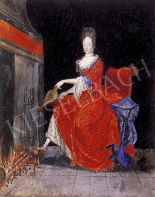 Ismeretlen festő, 18. század - Piros ruhás hölgy kandallónál | 3. Aukció aukció / 202a tétel