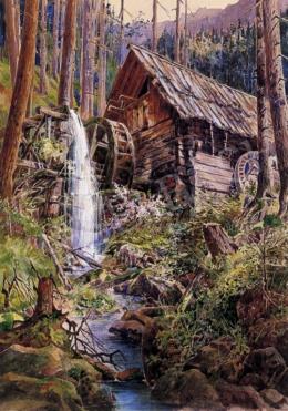 Bauer, Emil - Watermill on by the Forest Brook 