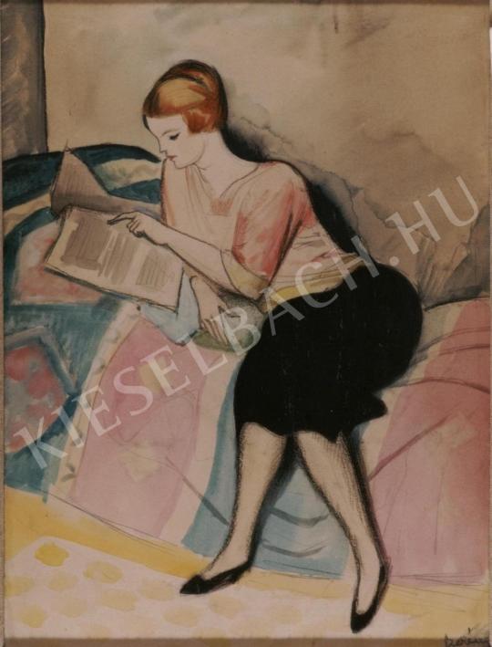 Berény, Róbert - Woman Reading on the Sofa painting