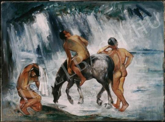  Kernstok Károly - Fürdőző férfiak folyóparton festménye