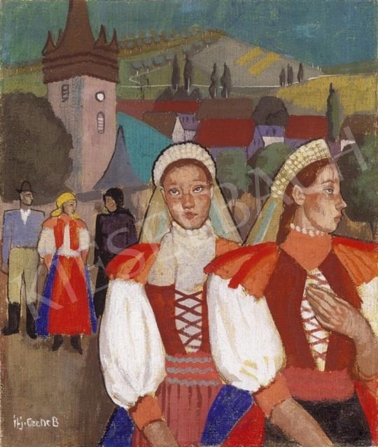  Czene, Béla jr. - Transylvanian Village with People Going to Church | 2nd Auction auction / 174 Lot