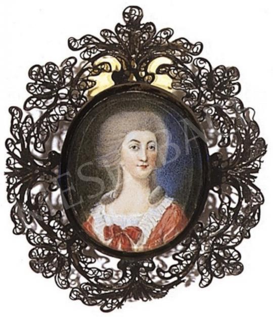 Ismeretlen festő - Hölgy mályvaszínű ruhában, 1790 körül | 2. Aukció aukció / 321b tétel
