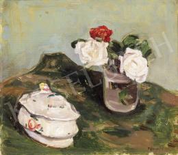 Fényes, Adolf - Still Life of Roses with a bonbonniére 