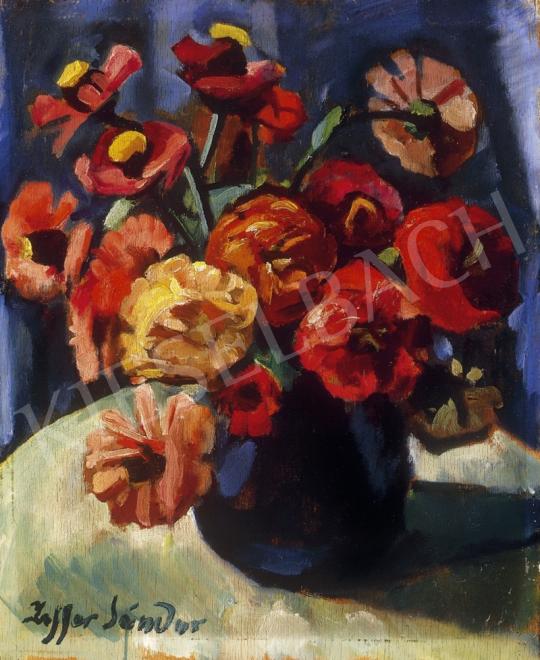 Ziffer Sándor - Virágok kék vázában | 1. Aukció aukció / 46 tétel