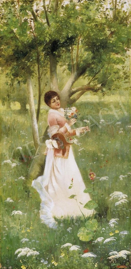 Ismeretlen festő, 19. század - Virágszedés a kertben | 1. Aukció aukció / 102 tétel