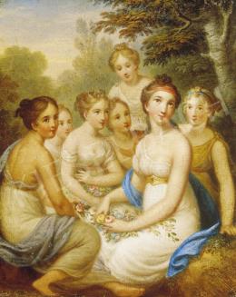 Ismeretlen osztrák festő, 1780-90 körül - Lányok rózsákkal 