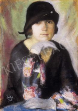  Ismeretlen festő, 1925 körül - Nő fekete kalapban 
