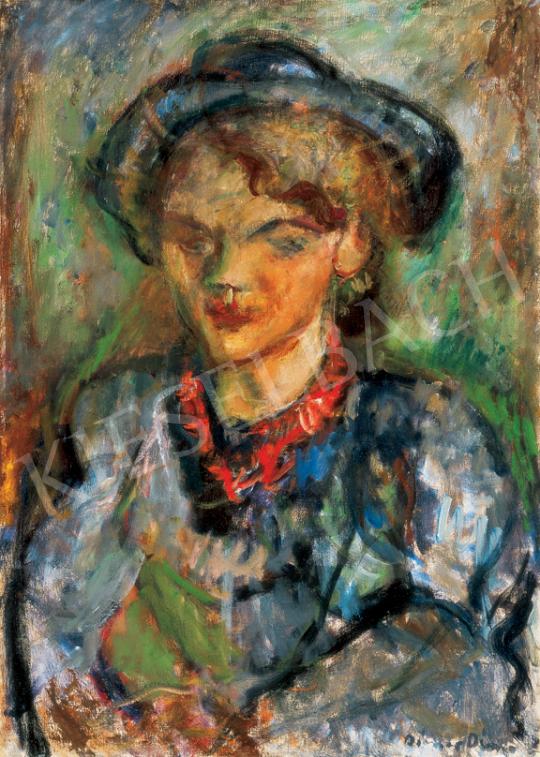  Diener-Dénes Rudolf - Czóbel Béla felesége kék kalapban (Modok Mária) | 26. Aukció aukció / 66 tétel