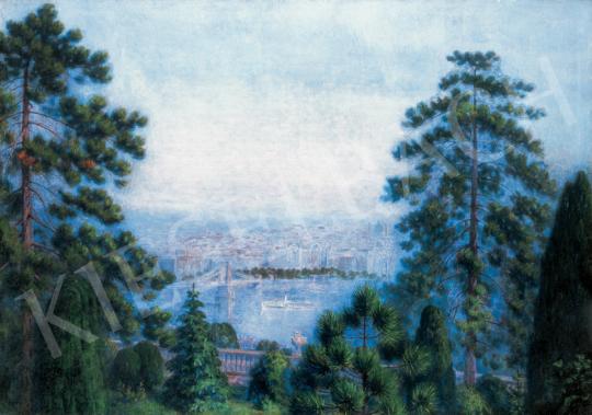  Czölder Dezső - Budapest látképe a Lánchíddal és a Gresham Palotával | 26. Aukció aukció / 132 tétel